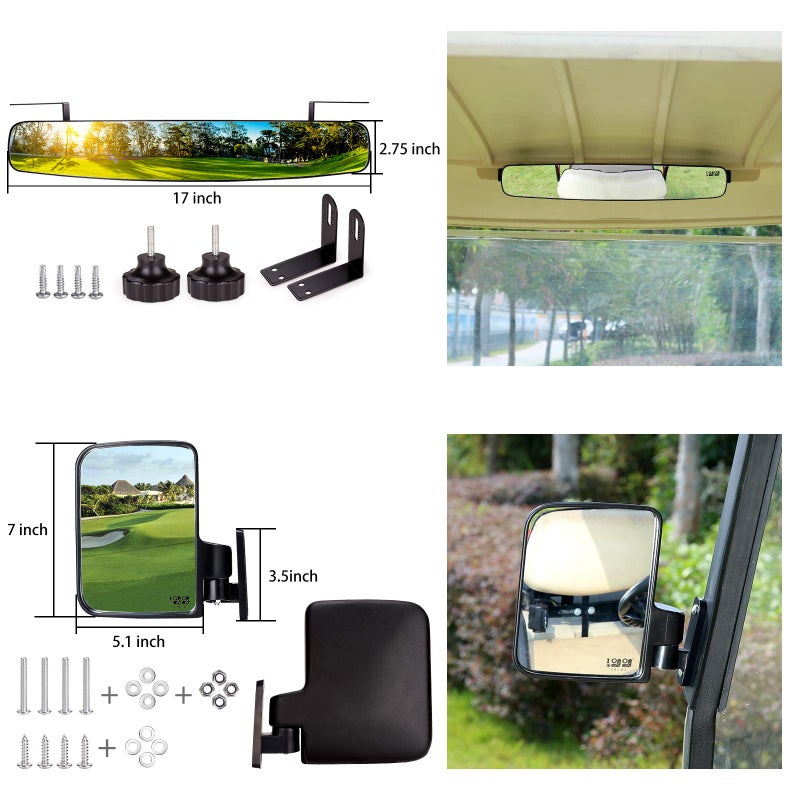 9.99WORLD MALL Universal Golf Cart Rear View Mirror Wide Rear View Convex and Folding Side View Mirrors Kit for Club Car, EZGO and Other - Image 3